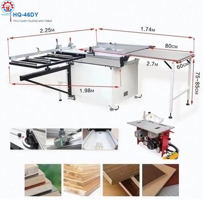 Máy cưa bàn trượt mini 2 lưỡi nghiêng 45 độ